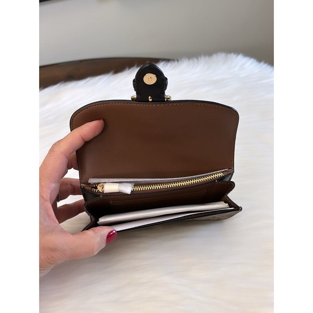 Coach Brown and Black Signature Canvas Wallet with Gold Buckle - Picture 3 of 4